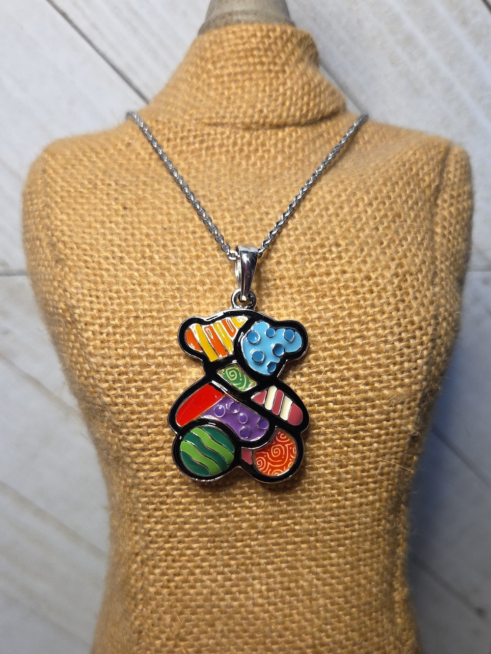 Vintage Style Enamel Geometric Teddy Bear Pendant